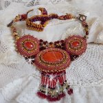 Collana in diaspro rosso con pietre semipreziose Diaspro rosso con cristalli Swarovski, perle di cloisonne, Murano e perle di semi